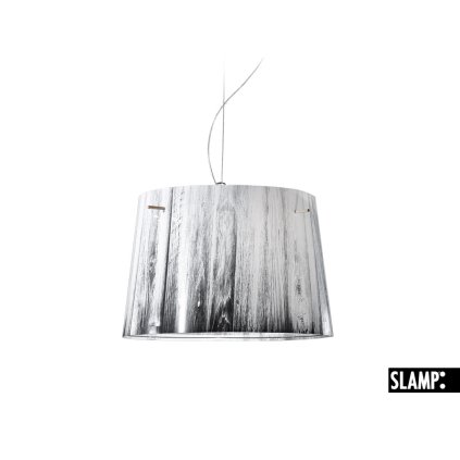 Slamp Woody, designové závěsné svítidlo s bílo-černým stínítkem v dekoru dřeva, 1x100W, prům. 37cm