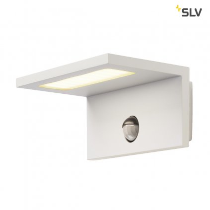SLV Angolux S, moderní nástěnné svítidlo do exteriéru se senzorem, 9,8W LED 3000K, bílá, šířka 17cm, IP44