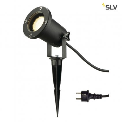 SLV Nautilus Spike 15, venkovní reflektor s trnem a vidlicí do zásuvky, 1x11W GU10, černá, délka 15,5cm, IP65