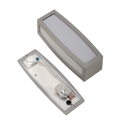 SLV Meridian box, nástěnné venkovní svítidlo se senzorem, 1x20W, stříbrnošedá, 38cm, IP54