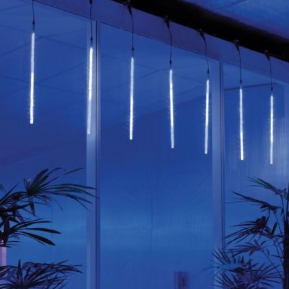 Vánoční osvětlení, 12m LED rampouchy s efektem padajícího sněhu s možností prodloužení, bílé LED diody pro exteriér, 12V, 9W