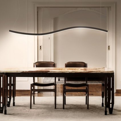 TeamItalia Curve, závěsné svítidlo v černé úpravě, 135W LED 3000K DALI, délka 270cm