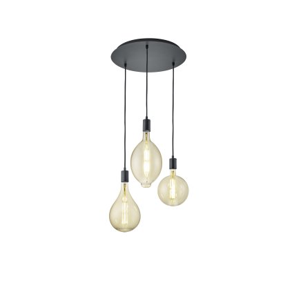 Trio Ginster, závěsné svítidlo s přiznanými LED filament žárovkami, 3x8W LED E27, černá, prům. 40cm