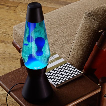 Mathmos Astro Black, originální lávová lampa, matně černá s modrou tekutinou a modrou lávou, výška 43cm