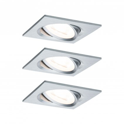 Paulmann LED Coin Nova rectangular, set hranatých bodovek z kartáčovaného hliníku, 3x6,5W LED 2700K tříkrokové stmívání, 8,4x8,4cm