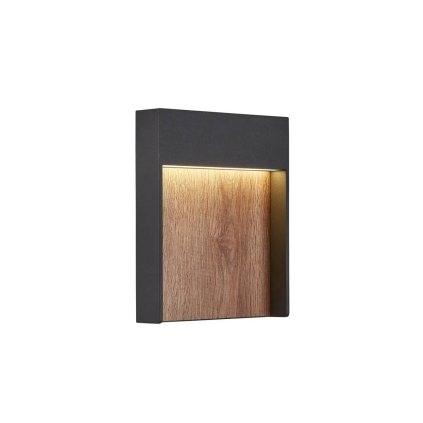 SLV Flatt, venkovní nástěnné svítidlo, LED 14W 3000K, antracit/imitace dřeva, rozměr 18x23cm, IP65