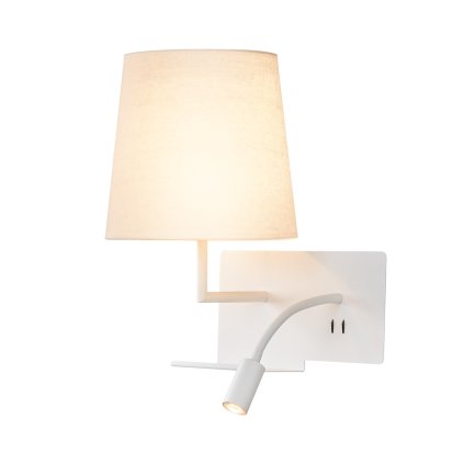 SLV Somnila Flex, nástěnné svítidlo k posteli, 1x E27 + LED 3W 3000K, bílá, verze vlevo, USB přípojka