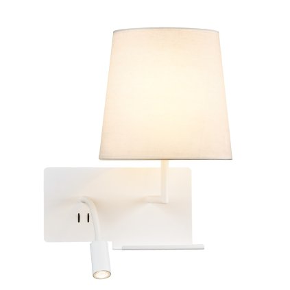 SLV Somnila Flex, nástěnné svítidlo k posteli, 1x E27 + LED 3W 3000K, bílá, verze vpravo, USB přípojka