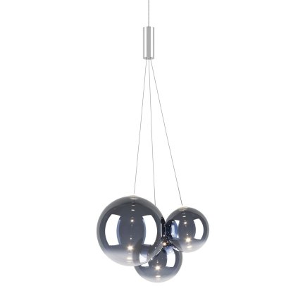 Lodes Random, závěs z kouřového foukaného skla, 3x1W LED 3000K, šířka 29cm