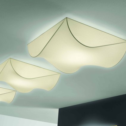 Axolight Stormy, stropní designové svítidlo z krémového textilu, 2x100W, 60x60cm