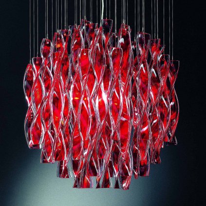 5943 7 axolight aura luxusni zavesne svitidlo z cerveneho muranskeho skla 1x150w e27 prum 47cm delka 160cm