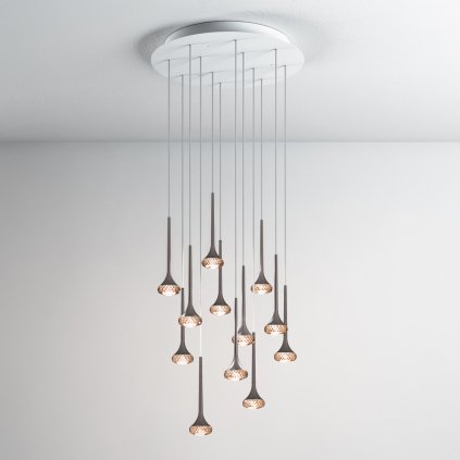 Axolight Fairy, designové kruhové závěsné svítidlo, 12x6,4W LED, chrom, ambrové sklo, průměr 60cm