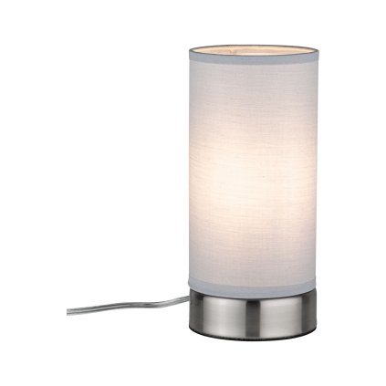Paulmann Pia stolní lampa 1x E14 max 25W, bílý textil, kartáčovaná ocel, výška 21cm
