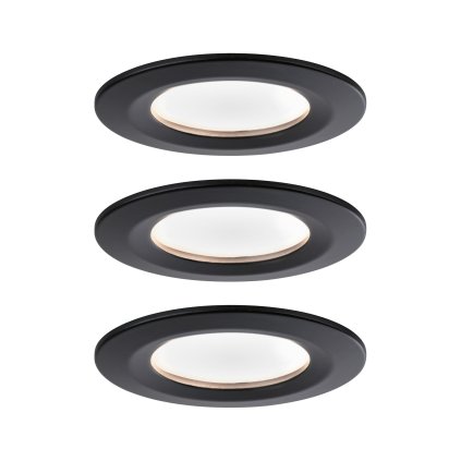 Paulmann LED Coin Nova round, set kulatých bodovek v černé úpravě, LED 3x6W 2700K, prům. 7,8cm