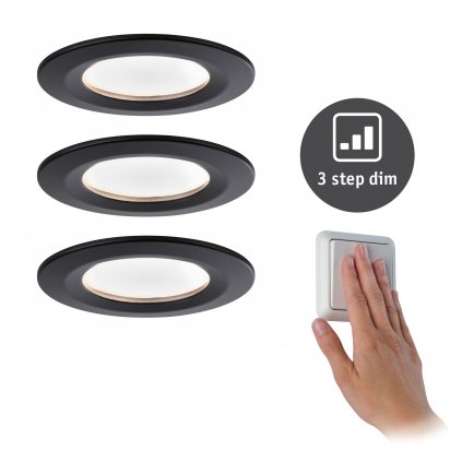 Paulmann LED Coin Nova round, set kulatých bodovek v černé úpravě, LED 3x6W 2700K tříkrokové stmívání, prům. 7,8cm