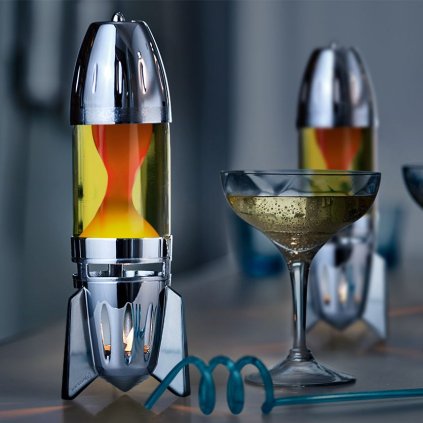62676 5 mathmos fireflow r1 silver originalni lavova lampa stribrna s zlutou tekutinou a oranzovou lavou pro cajovou svicku vyska 24cm