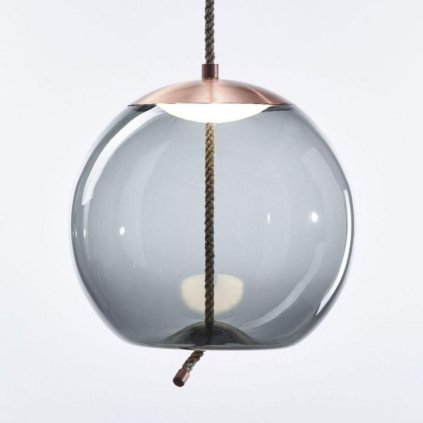 Brokis Knot Sfera, závěsné svítidlo, šedé kouřové sklo - měď, 14W LED 2700K stmívatelné, prům.50cm
