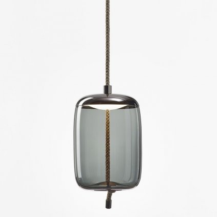 Brokis Knot Cilindro, závěsné svítidlo, šedé kouřové sklo - černý chrom, 14W LED 2700K stmívatelné, prům.30cm