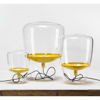Brokis Balloons large, designová stojací lampa z foukaného skla, čiré sklo/žlutá, 1x70W, výška 85cm