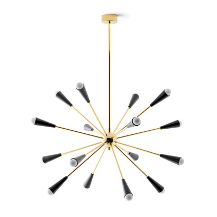 Stilnovo Sputnik, zlaté závěsné svítidlo s černými rameny, 16x6W LED E14, prům. 99cm