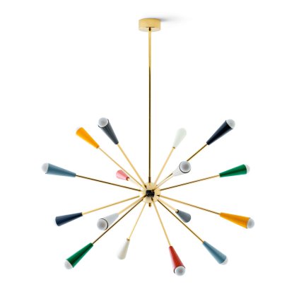 Stilnovo Sputnik, zlaté závěsné svítidlo s multicolor rameny, 16x6W LED E14, prům. 99cm