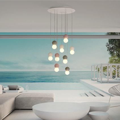 Mantra Galaxia, moderní závěsné svítidlo s kulatými betonovými prvky a designovými žárovkami 9 x E27, průměr 60cm