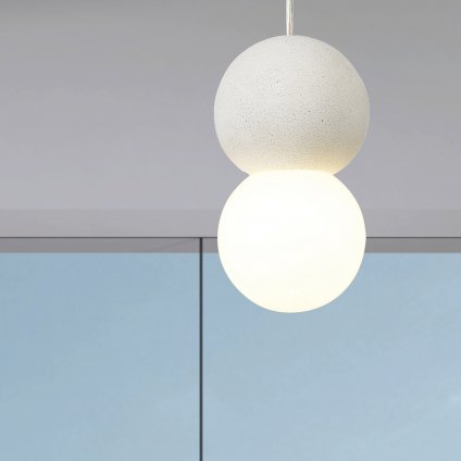 Mantra Galaxia, moderní závěsné svítidlo s bílým kulatým betonovým prvkem a designovou žárovkou 1 x E27, průměr 12cm