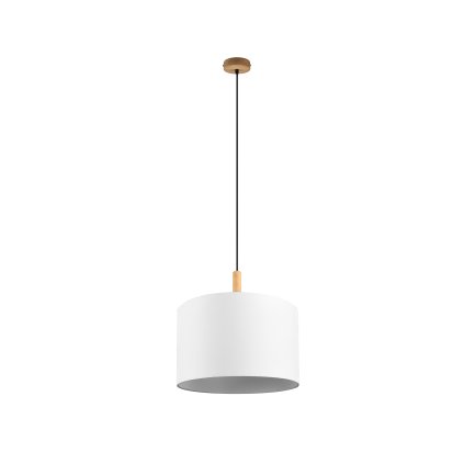 Trio Korba, závěsné svítidlo ze dřeva a bílého textilu, 1xE27 max. 60W, prům. 40cm