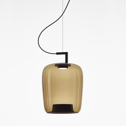 Brokis Double long, závěsné svítidlo, foukané hnědé kouřové sklo, 9W LED 2700K, prům. 35,7cm