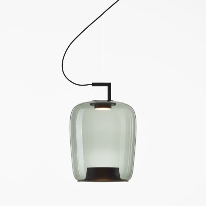 Brokis Double long, závěsné svítidlo, foukané šedé kouřové sklo, 9W LED 2700K, prům. 35,7cm