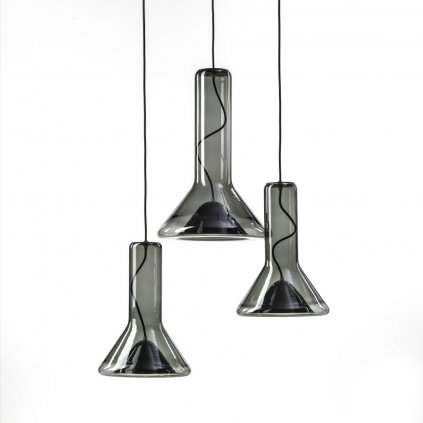 Brokis Whistle set, závěsné svítidlo, foukané šedé kouřové sklo/černá, 3x10W LED GX53 2700K stmívatelné, prům. 75cm