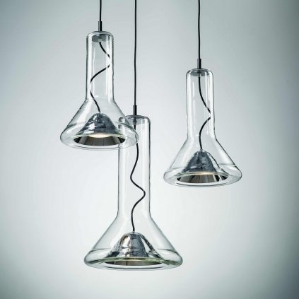 Brokis Whistle set, závěsné svítidlo, foukané čiré sklo/černá, 3x10W LED GX53 2700K stmívatelné, prům. 75cm