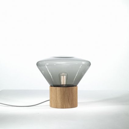 Brokis Muffins wood 01, designová lampa z foukaného skla, kouřové sklo/dřevo, 1x60W E27, výška 34,5cm