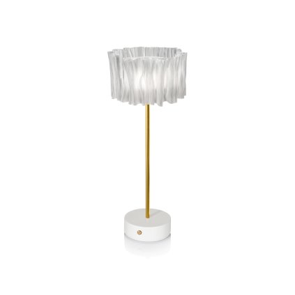 Slamp Accordéon battery, stolní designová lampička na baterii s bílou základnou, 1,3W LED 2700K, výška 32,7cm