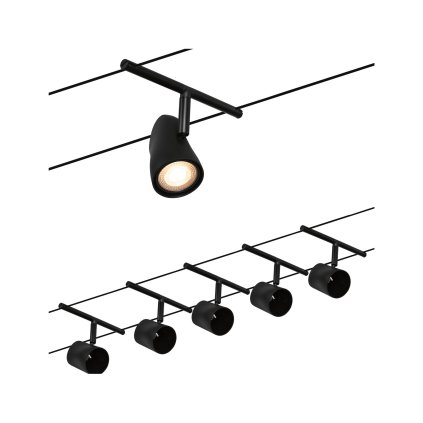 Paulmann CorDuo Cup Basic, černý lankový systém, 5x max 10W LED 12V, 500cm