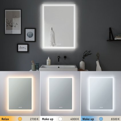 Paulmann Mirra, zrcadlo s osvětlením, 22W LED 2700/4000/6500K, 80x60cm, IP44