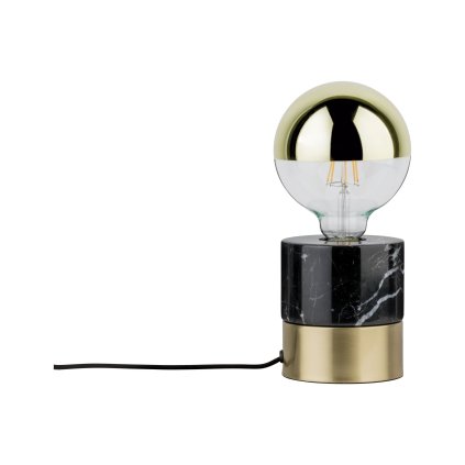Paulmann Vala, stolní lampa pro designovou žárovku z černého mramoru a mosazi, 1xE27, výška 12cm