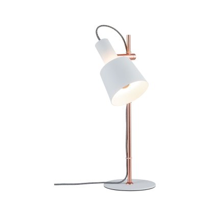 Paulmann Haldar, stolní lampa 1xE14, bílá/měď, výška 46cm