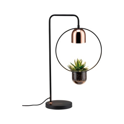 Paulmann Fanja, stolní lampa s květináčem, 1xGU10, černá/měď, výška 62,5cm