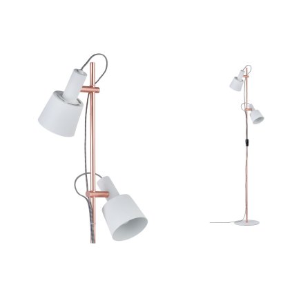 Paulmann Haldar, stojací lampa 2xE14, bílá/měď, výška 152cm