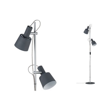 Paulmann Haldar, stojací lampa 2xE14, šedá/matný chrom, výška 152cm