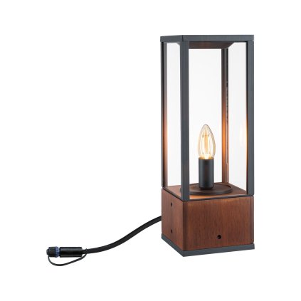 Paulmann Plug&Shine Venea, venkovní svítidlo, E14 2W LED 1900K dřevo/antracit, výška 40cm, IP44