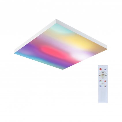 Paulmann Velora, bílý subtilní stropní LED panel Rainbow dynamic RGBW, 19W LED 3000-6500K, 45x45cm, dálkové ovládání