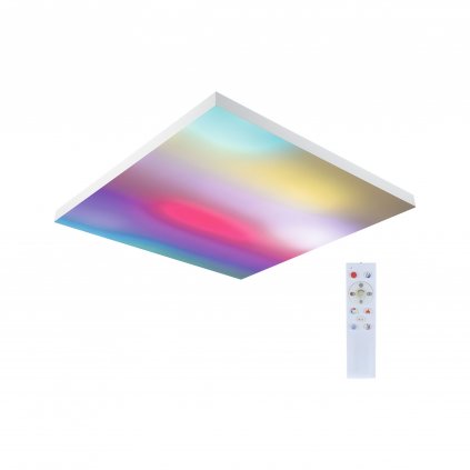 Paulmann Velora, bílý subtilní stropní LED panel Rainbow dynamic RGBW, 31W LED 3000-6500K, 59x59cm, dálkové ovládání