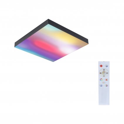 Paulmann Velora, černý subtilní stropní LED panel Rainbow dynamic RGBW, 13,2W LED 3000-6500K, 29x29cm, dálkové ovládání