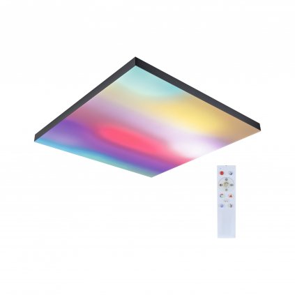 Paulmann Velora, černý subtilní stropní LED panel Rainbow dynamic RGBW, 31W LED 3000-6500K, 59x59cm, dálkové ovládání