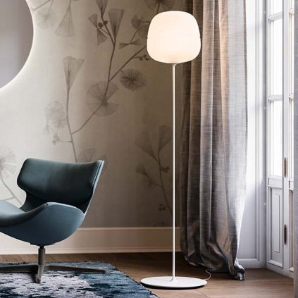 Quadrifoglio Group Afra, bílá stojací lampa z opálového matného skla, 1xE27, výška 165cm