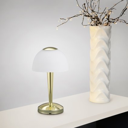 Trio Ventura, stolní lampička LED 4W 3000K, tříkrokové stmívání, leštěná mosaz, výška 29cm