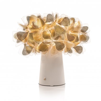 Slamp Clizia Mama Non Mama Gold Table, stolní lampička s bílým podstavcem na baterii, 1,3W LED 2700K, výška 25cm
