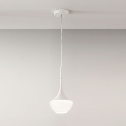 Fabas Apollo, bílé závěsné svítidlo s mléčným sklem, 1xE27, průměr 20cm